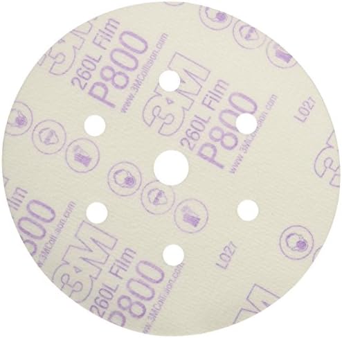 3M Hookit Finishing Film Abrasive Disc 260L, 01070, 6 in, Dust Free, P800, 100 discs per carton