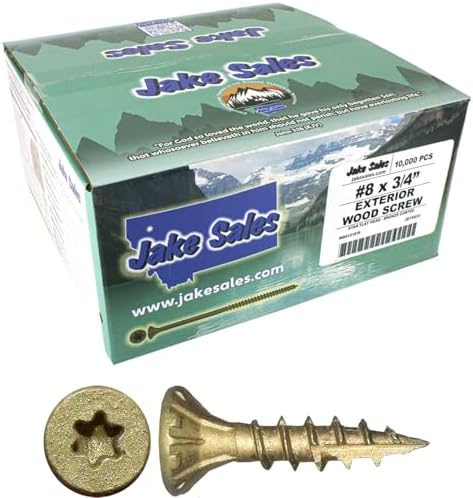 Jake Sales #8 x 3/4" Bronze Coated Multipurpose Wood Screw Torx/Star Drive Flat Head (Full Box - 10,000 Screw Count) Exterior Coated - ACQ Compatible Wood Screws