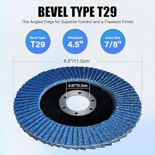 40 Pack Flap Discs 4 1/2" for Angle Grinder, 40Grit T29 Flap Disc, Die Grinder Sanding Disc, Zirconia Grinding Wheel for Metal, Wood, Stainless Steel Polishing Finishing