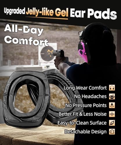 ZOHAN Safety Ear Protection with Gel Ear Pads, 4X Sound Amplification, Impact Hearing Protection 23dB NRR for Hunting, Range Use(Gel-Black+Purple)