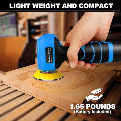 Cordless Sander, 3" Palm Sander with 16.8V 2.0Ah Li-ion Battery, 3500RPM Mini Polisher, 19 Accessories Sanders Tool for Sanding/Polishing/Waxing/Cleaning
