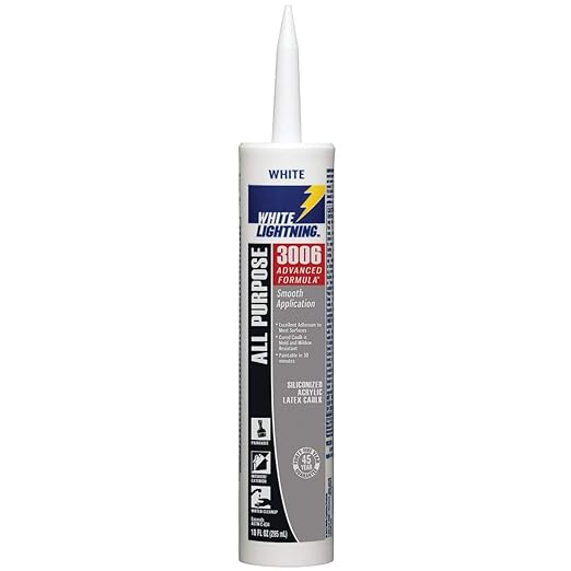 White Lightning 425-WL30060 3006 All Purpose Adhesive Caulk, 10 oz Cartridge, White (Pack of 12)