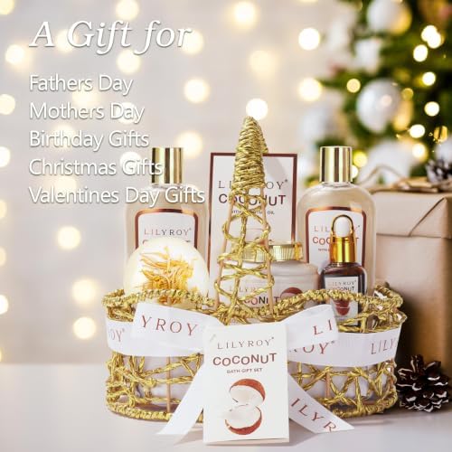 Spa Gifts, Bath Set, Birthday Gift - Coconut Spa Gift Baskets for Women
