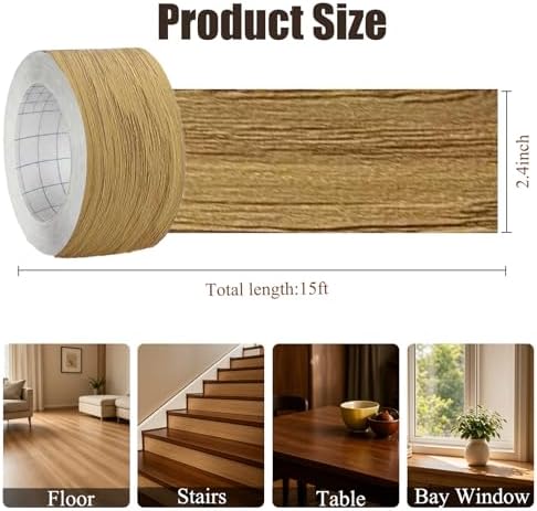 GSCIT Club Oak Wood Tape, 2.4 inch X 15ft Self Adhesive Wood Grain Tape Repair Wallpaper for Tables, Chairs, Baseboards, Doors, Windows, Floors, Handicraft DIY.
