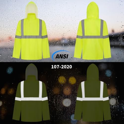 TCCFCCT Men's Reflective Rain Jacket with Hood, Lightweight Waterproof Coat, High Visibility Safety Gear, Durable, 2XL-3XL Yellow