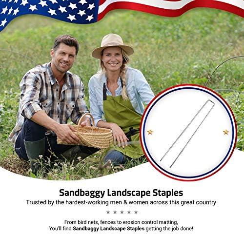 Sandbaggy 12 Inch Rust-Free Landscape Staples ~ Extra Long SOD Garden Stakes Weed Barrier Pins