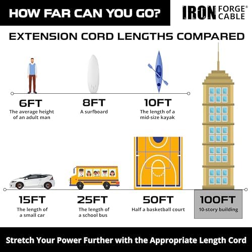Iron Forge Cable 10 Gauge Extension Cord Heavy Duty, 25 Ft - Orange SJTW