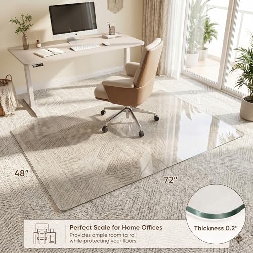 Antok Tempered Glass Chair Mat, 48"x72" Office Chair Mat for Carpet & Hardwood Floors, Heavy Duty 1/5" Desk Chair Mat for Smooth Rolling at Home or Office