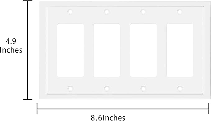 Henne Bery Modern Edge Decorative Wall Plate Switch Plate Outlet Cover, Durable Solid Zinc Alloy (Quad Decorator, White)