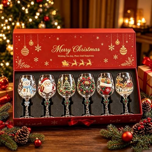 Christmas 3D Wine Glass Collection Gift Box Set, 3D Christmas Wine Glasses,Raised Holiday Goblet with Snowflake Decor,Festive Glassware,Holiday Party Decor,Wines & Cocktails,Table Decor (1pcs F)