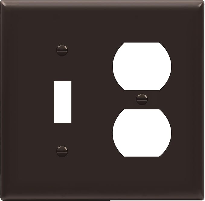 ENERLITES Combination Toggle Light Switch/Duplex Receptacle Outlet Wall Plate, Standard Size 2-Gang 4.50" x 4.57", Polycarbonate Thermoplastic, 881121-BR, Brown