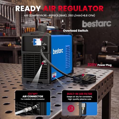 Bestarc Plasma Cutter Machine, 75Amps HF Pilot Arc, 110/220V, Air Sensor