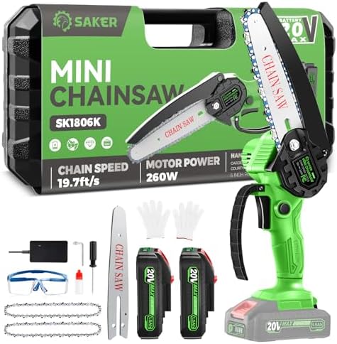 Saker Mini Chainsaw|6 Inch Chainsaw[2026 Upgraded]|Mini Cordless Electric Chain Saw|Small Handheld Portable Chainsaw Battery Powered Chain Saw for Tree Trimmer and Garden,Valentine's Day Gifts for Men
