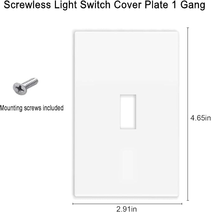 Screwless Toggle Switch Wall Plates 1-Gang Switch Outlet Electrical Cover Plate Unbreakable Thermoplastic Faceplate for Decora Receptacle Outlet Switch, White (4 Pack)