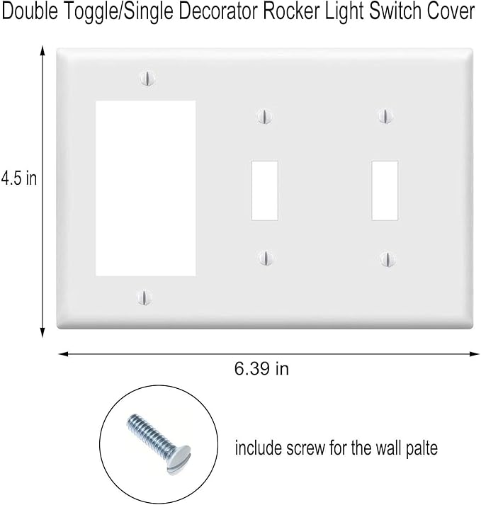 ZEFTV Combination Double Toggle/Single Decorator Rocker Outlet Light Switch Wall Plates 3-Gang Switch Electrical Cover Plate Unbreakable Thermoplastic Faceplate, White (3 Pack)