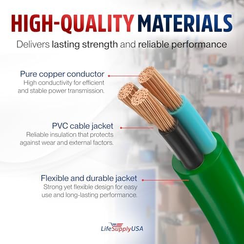 200ft Outdoor/Indoor Extension Cord 10/3 Gauge Ultra Heavy Duty 3 Prong SJTW, Waterproof, Flexible Cold-Resistant Long Power Cord,10A 125V 1250W, Green by LifeSupplyUSA