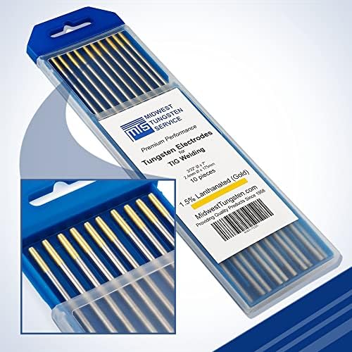 Midwest Tungsten Service TIG Welding Tungsten Electrodes 10-Pack (Gold - 1.5% Lanthanated Tungsten (WL15/EWLa-1.5), 3/32")
