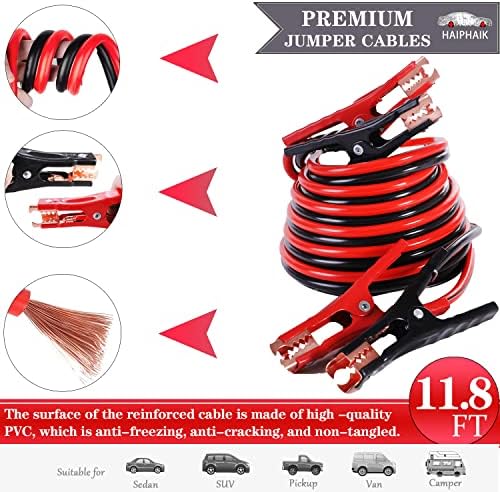HAIPHAIK Car Emergency Kit with 11.8ft Jumper Cables, Roadside Safety Kit