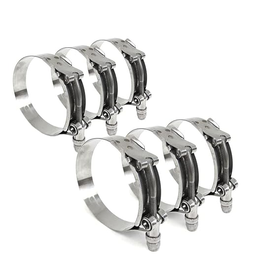6x HPS SLTC-525 Spring Loaded Stainless Steel T-Bolt Clamps SAE 140 for 5" ID Hose, Effective Size 5.25" - 5.55", Polish