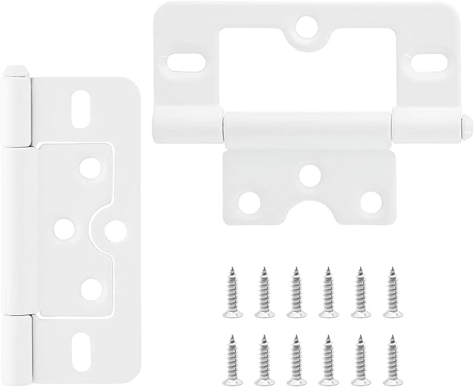 2PCS Non-Mortise Hinges 3 inch White Door Hinges with Mounting Screws, Chest Hinges Heavy Duty Bifold Door Hinges Iron Cabinet Hinges, Precision Butt Hinge for Furniture Windows Cupboard