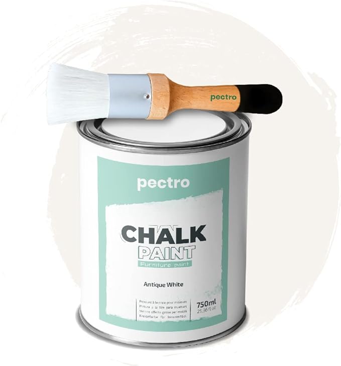 Chalk Paint for Furniture 25 fl.Oz. (750ml) + Special Chalk Paint Brush - Furniture Paint no Sanding or Priming - Chalk Finish Wood Paint - DIY Projects Home Decor & Improvement (ANTIQUE WHITE)