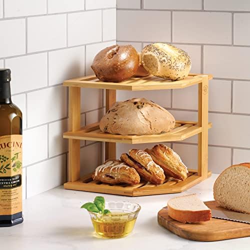 Bamboo Plate Organizer for Cabinet, 3 Tier Corner Shelf Riser, 2 Pack