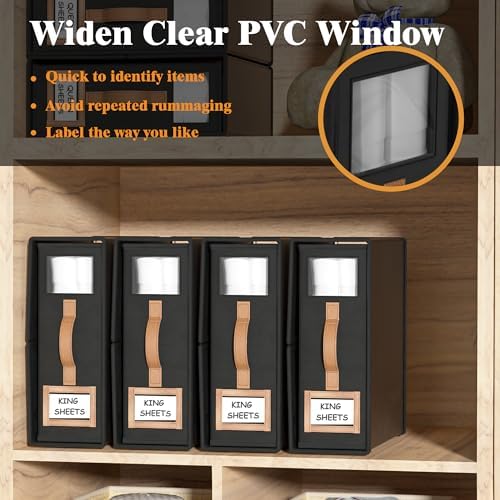 6 Pack Bed Sheets Organizers And Storage,Sheets Set Folder Keeper with Handle,Foldable Bedding Storage Box For Linen Closet,Duvet Cover(King Size-3.7 Gal,Black)
