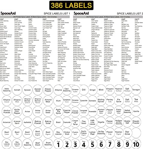 SpaceAid Spice Rack Organizer with 21 Spice Jars, 386 Spice Labels, Chalk Marker and Funnel Set for Cabinet, Countertop, Pantry, Cupboard or Door & Wall Mount - 21 Jars, 13.4" W × 9" H, White