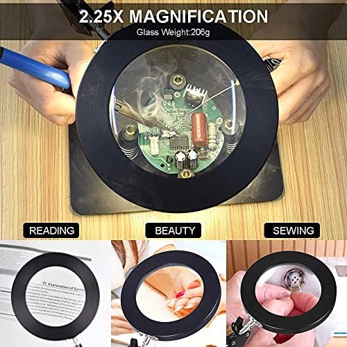 Helping hands Soldering with Magnifying Desk Lamp, PCB Circuit Board Holder, 3 Color Modes, 5-Diopter Real Glass Lens, Adjustable Swivel Arm & Heavy Duty Base Plate for Soldering
