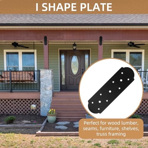 I Shape Steel Flat Bracket, 4 Pcs 10" X 3" Flat Fixing Mending Plates Black Flat Repair Plate Bracket with Screws Set for Wood Lumber Timber Connectors