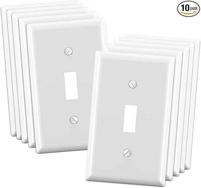 ELEGRP Toggle Light Switch Wall Plate, 1-Gang Standard Size Switch Covers, Unbreakable Polycarbonate Replacement Faceplates Covers, UL Listed, Color-matched Screws Included (10 Pack, Glossy White)