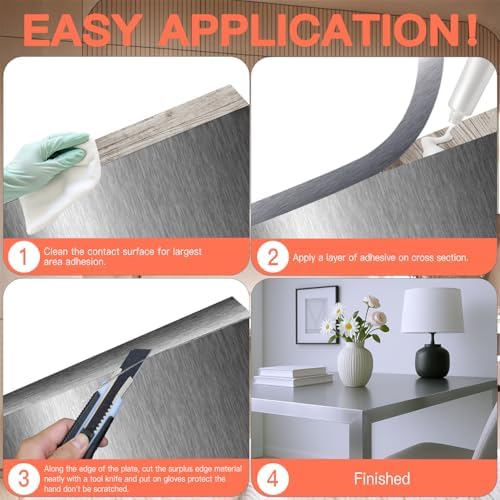 GSCIT Club Grey Silver Edge Banding, 3/4 Inch x 25ft Aluminum Brushed Edge Banding PVC Edge Trim for Cabinet Repair Furniture