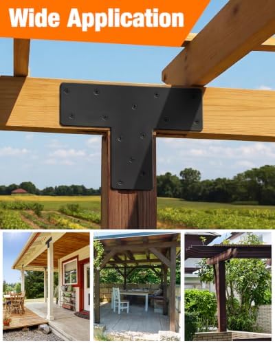 4 Pcs 16.9"×12" T Post Brackets, T Flat Mending Plate for Wood