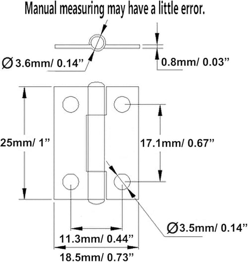 10pcs 304 Stainless Steel 1-inch Folding Butt Hinges Small Hinges Mini Door Hinges for Case Wooden Jewelry Box Lid Crafts (25mm x 18.5mm x 0.8mm)