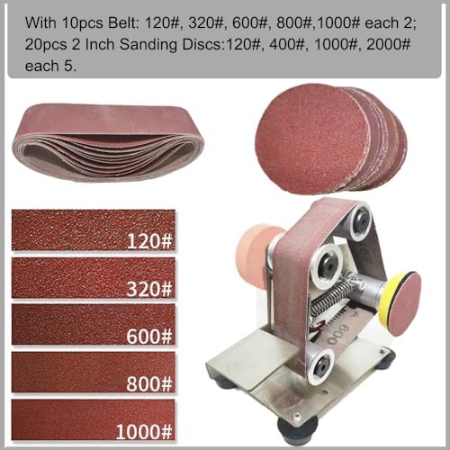 Electric Mini Belt Sander Polishing-Grinding Sharpener, 13 x 1.2inch Power 7 Adjustable Speed Multifunctional Mini Bench Belt Grinder Kit for Metal Knife Wood Polishing