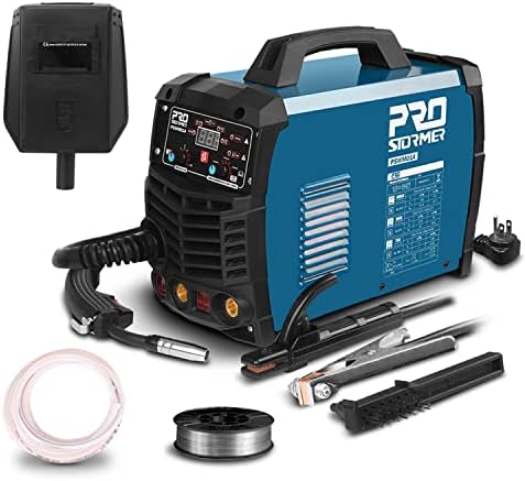 Prostormer Welding Machine, MIG/TIG/MMA 3 in 1 Multifunctional Welder with Digital Display, Electrode Holder, Earth Clamp, Input Power Adapter Cable and Brush