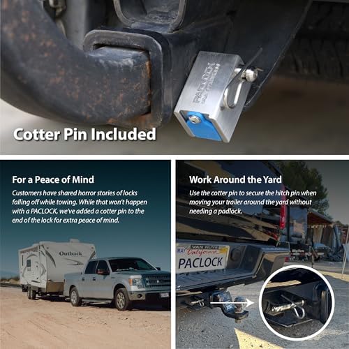 PACLOCK's 80-Series Trailer Hitch Lock, UCS, 600" Pin for 6" Applications, High Performance 6-Pin Cylinder, Keyed Differently w/ 2 Keys, Blue