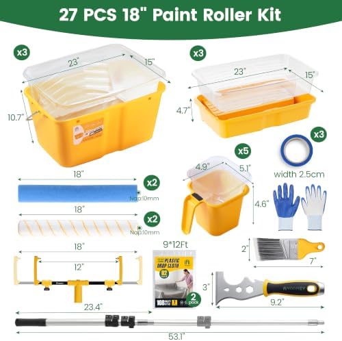 VOOMEY 18 Inch Paint Roller Kit with 1.34M Extension Pole