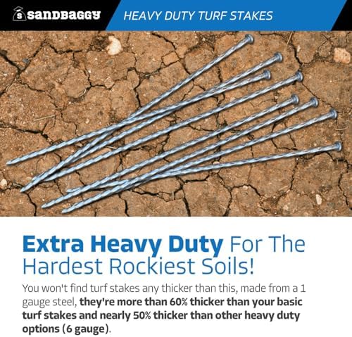 Sandbaggy 18" Heavy Duty Galvanized Artificial Turf Stakes - Spiral Landscape Nails - Ground Spikes/Pins, Synthetic Grass, Lawn, Edging, Weed Barrier Fabric (18 inch - Ultra Heavy Duty, 150, Count)