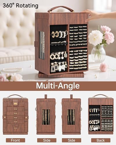 AKOZLIN 6-Tier Jewelry Box Organizer 5 Drawers Storage M-L Red