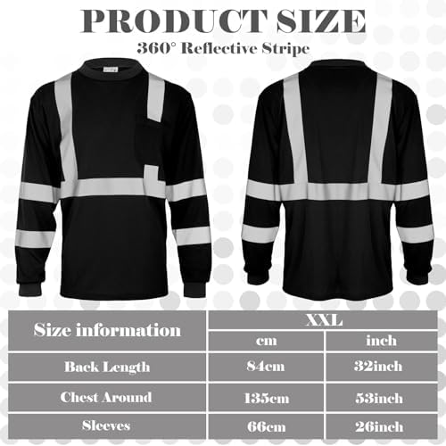 Amylove 4 Pcs Long Sleeve High Visibility Safety Shirts,XXL,Black