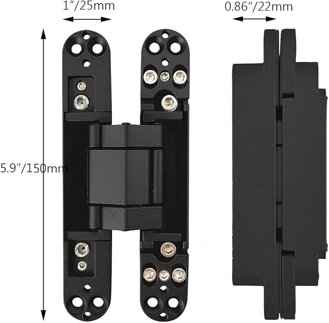 Invisible Hinges Concealed Door Hinge Heavy Duty Hidden Hinge 3-D Adjustable - Black -1 Pair