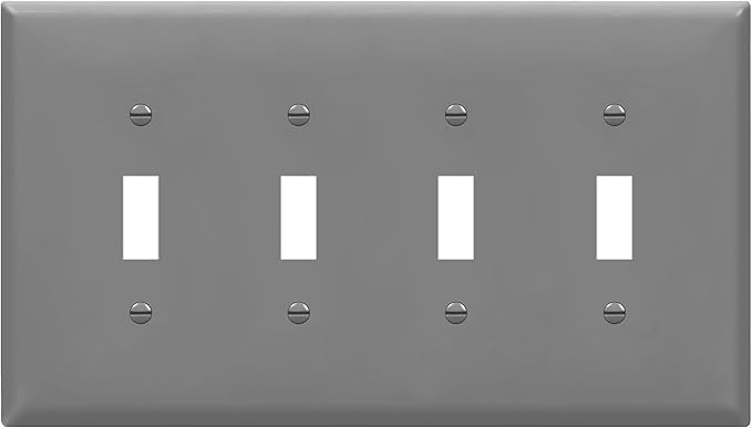 ENERLITES Quad Light Switch Wall Plate, Toggle Switch Plate, Gloss Finish, 4-Gang Mid-Size 4.88" x 8.58", Unbreakable Polycarbonate Thermoplastic, 8814M-GY, Gray
