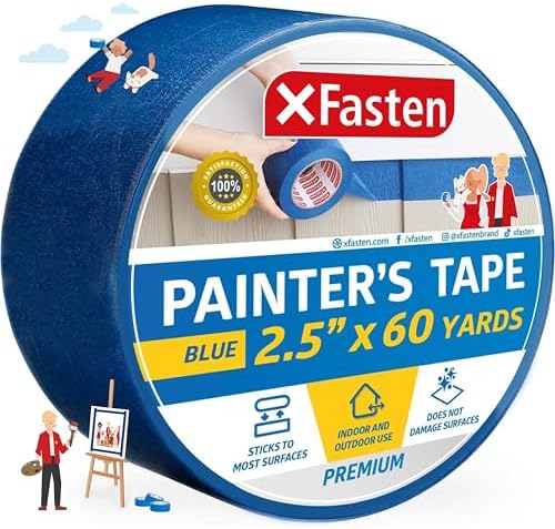 XFasten Professional Blue Painters Tape 2.5-Inches x 60-Yards (Single Pack) Blue Painters Masking Tape Bulk - Sharp Edge Line Technology, Produces Sharp Lines | Residue-Free Wall Trim Tape