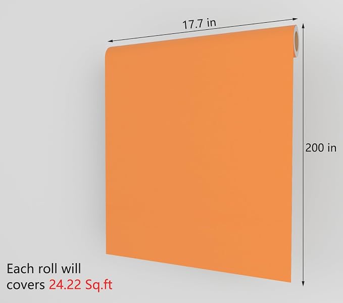 Orange Contact Paper Orange Wallpaper Peel and Stick 17.7x200 Inch Solid Color Wallpaper for Bedroom Removable Solid Color Contact Paper for Cabinets and Drawers