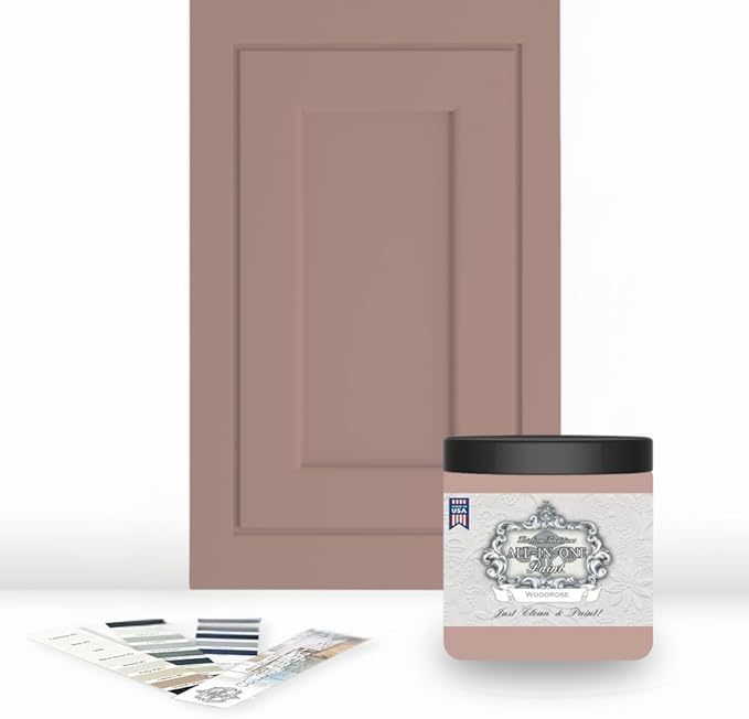 ALL-IN-ONE Paint by Heirloom Traditions, Woodrose (Muted Rose), 8oz Sample - Durable cabinet and furniture paint. Built in primer and top coat, no sanding needed. Includes our 30 featured color card.