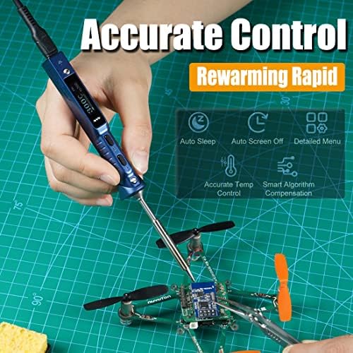 Blue Original TS101 Soldering Iron Station Kit Upgraded from TS100 Portable Soldering Pen Digital Programmable Electric DC 65W PD 45W with USB Type C Cable (B2 Solder Tip)