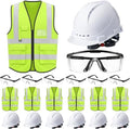 Mumufy 18 Pcs Suspension Hard Hats with Safety Vests and Goggles Bulk, Safety Helmets Vented Cap Helmet High Visibility Vest Mesh Reflective Anti Fog Goggles Adjustable Temples for Construction Work