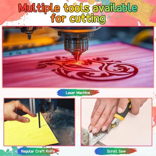 Geelin 18 Pcs 12 x 12 Inches Double-Sided Colored Plywood Sheets 1/8 Thin Craft Wood for Laser Cutting Engraving DIY Crafts Architectural Models Making (Multicolor)