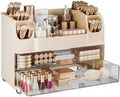 Delamu Large Makeup Organizer Countertop with 6 Brush Holders, Cream White